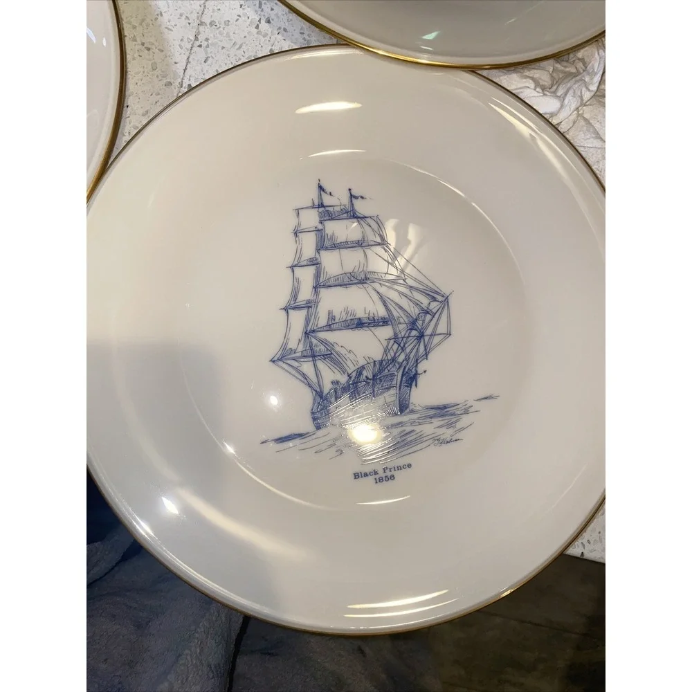 Vintage 6pc LENOX Special Dinner Plate BLACK PRINCE Great Republic Gold Rim 10.5